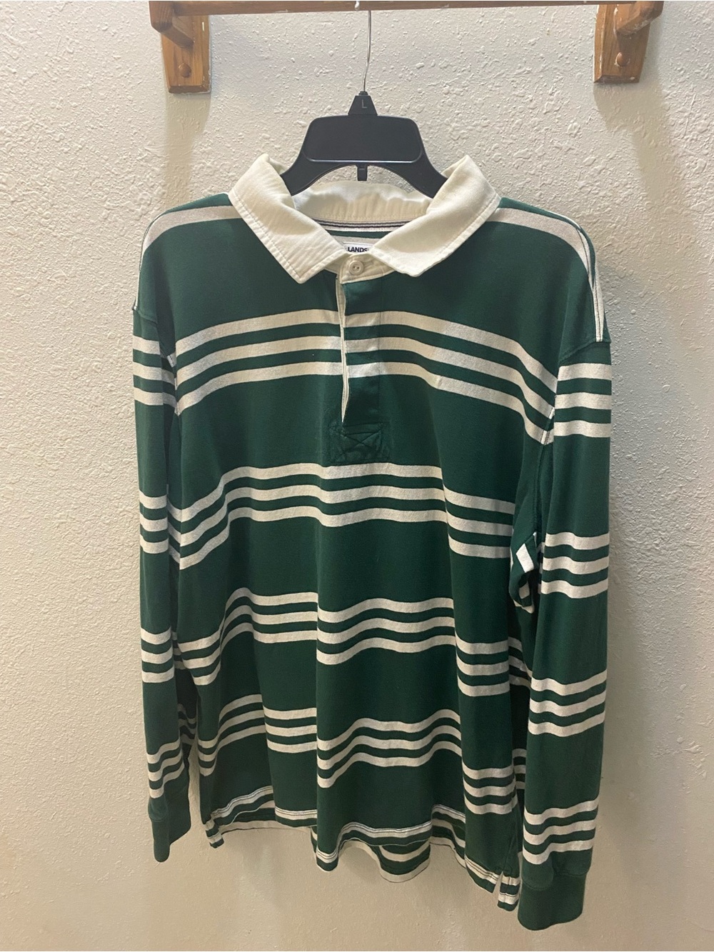 Vintage 90’s Green & White Striped Long-Sleeve Rugby Polo Shirt